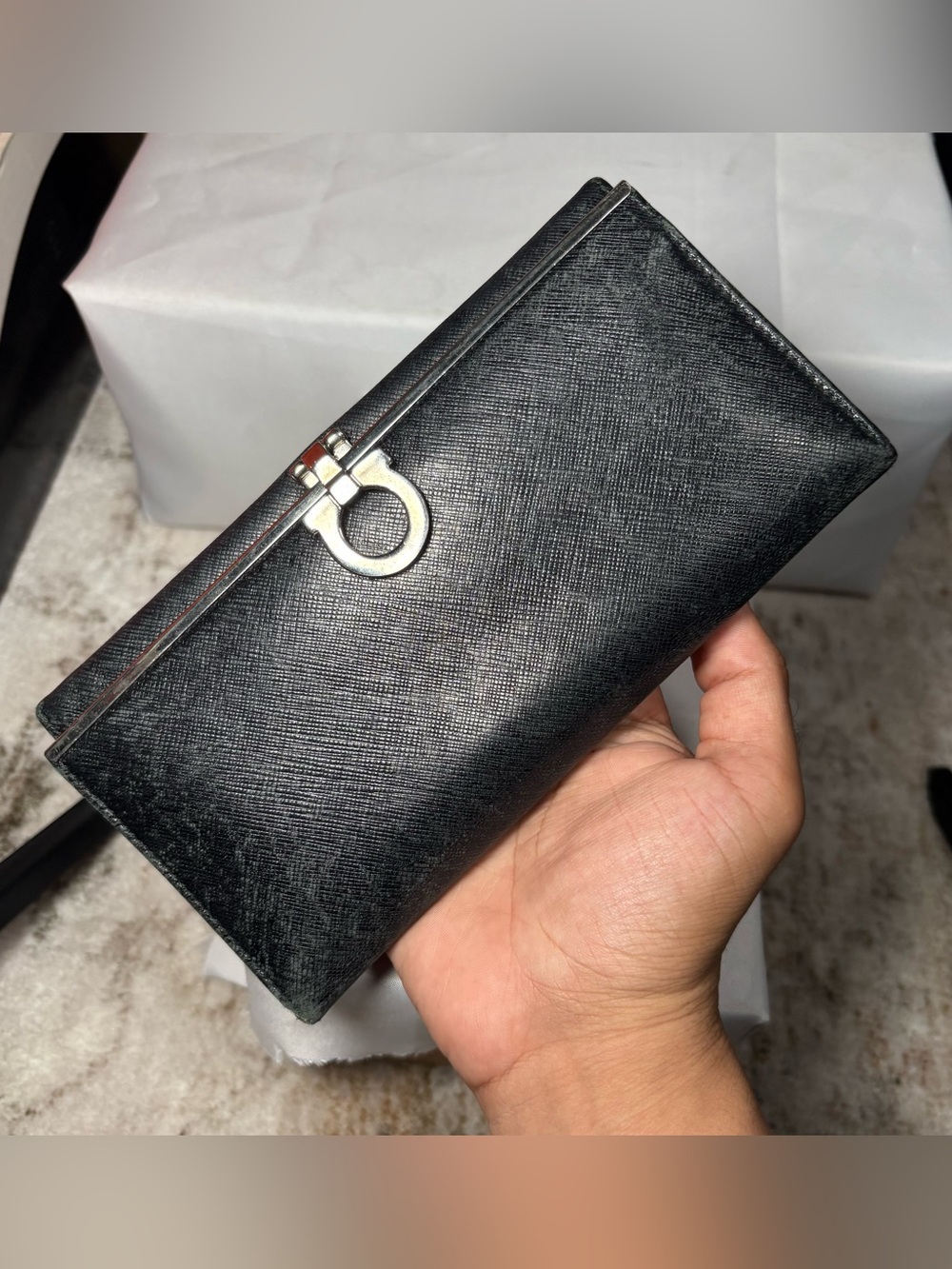 Salvatore Ferragamo Black Gancini Leather Continental Wallet